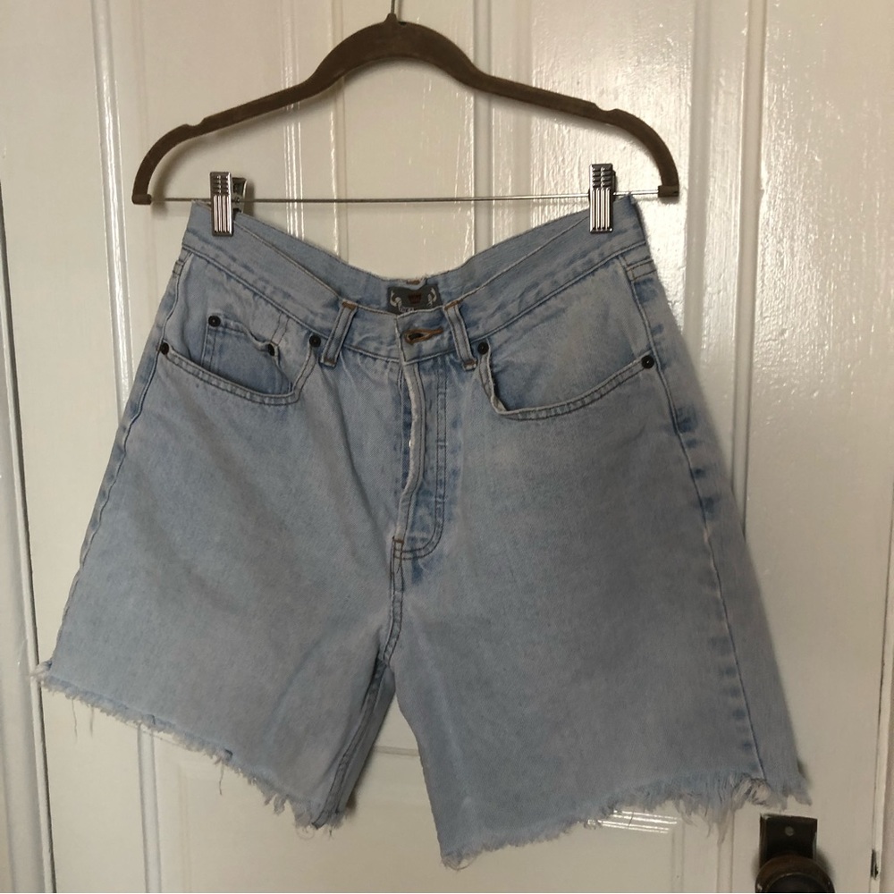 VINTAGE button fly cutoff high rise shorts